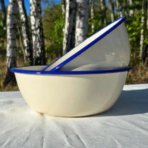 Miska Emaliowana ◦ bardzo duża ◦ 30 cm ◦ Krem budyniowy z szafirem ◦