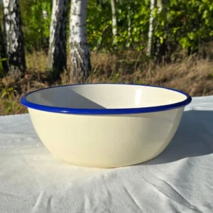 Miska Emaliowana ◦ bardzo duża ◦ 30 cm ◦ Krem budyniowy z szafirem ◦